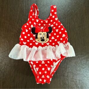 Disney Baby Red And White Minnie Mouse Ruffle Tutu Swimsuit Sz 6/9 Months